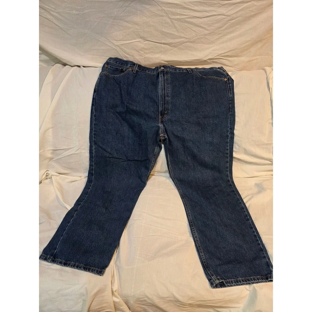 Levi's 505 Regular Fit Jeans Dark Wash Straight Leg Denim Blue W50 L30